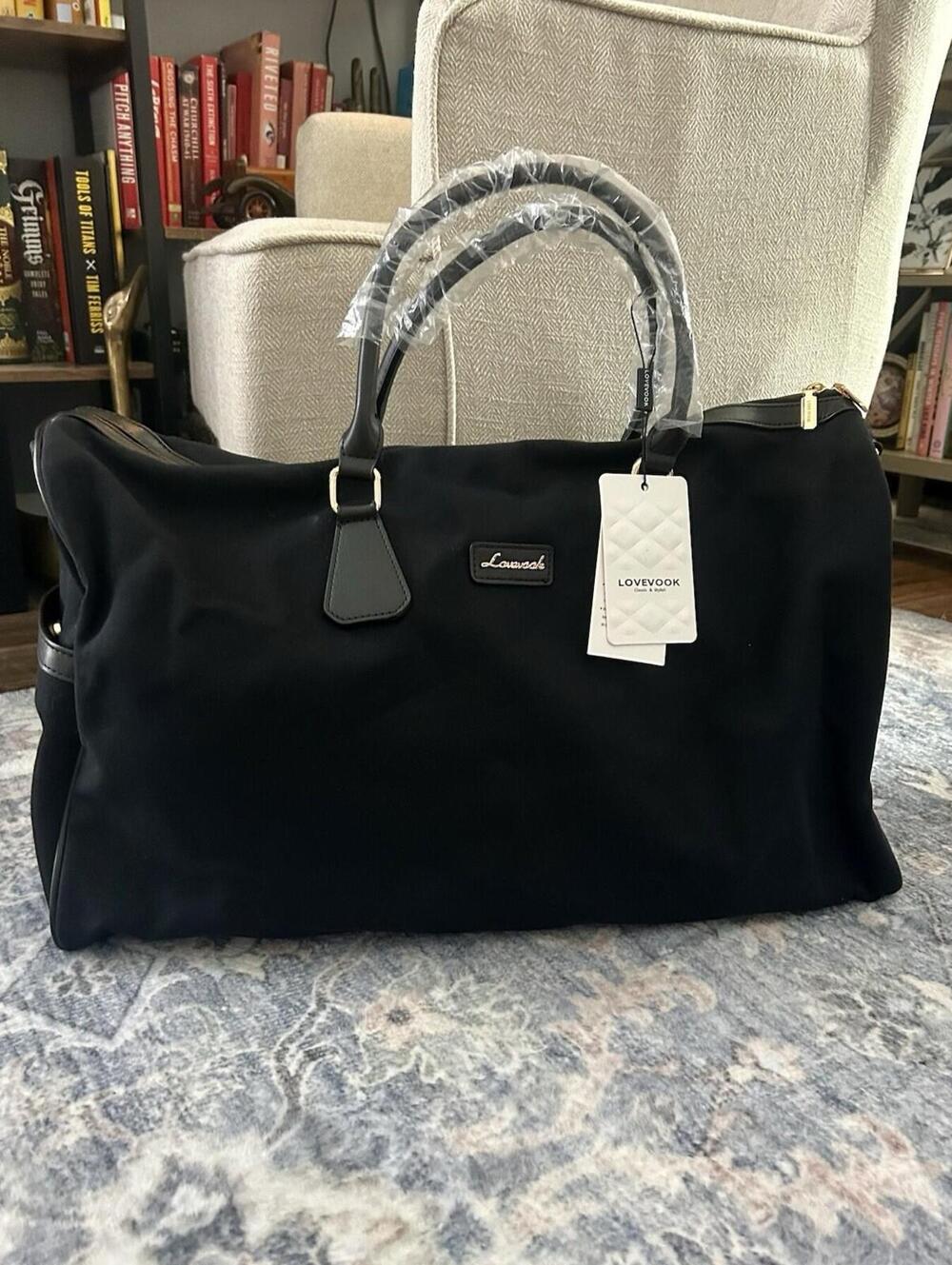 Lovevook Weekender Duffle Bag in Black, Gold Hardware, Travel Bag